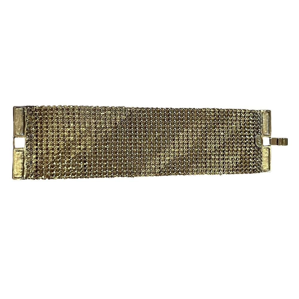 Vintage Noir Gold Colored Wide 1.75” Woven Mesh Cuff Bracelet Circa 1980 7” Long